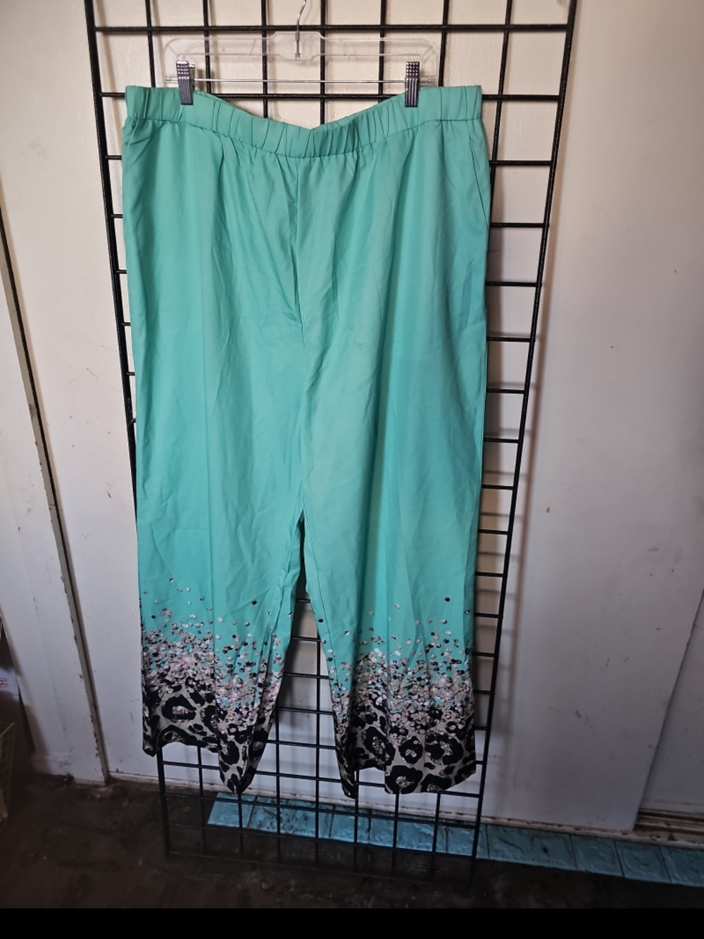 SL Fashions Mint Green Boot Cut Pants with Leopard Hem